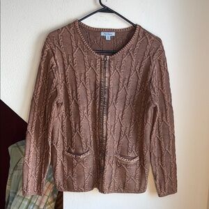 Vintage PBJ Brown Cable‎ Knit Acid washed Cotton/Ramie Cardigan M